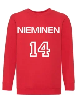Lasten Collegepaita nimellä ja numerolla, punainen