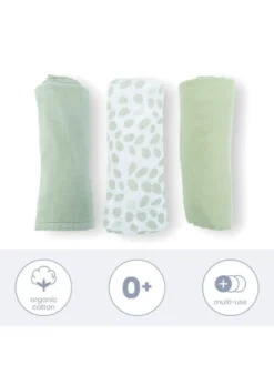 DOOMOO Luomupuuvillainen harso 3-Pack, leaves green |