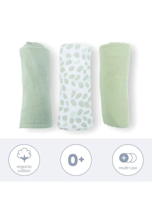 DOOMOO Luomupuuvillainen harso 3-Pack, leaves green |