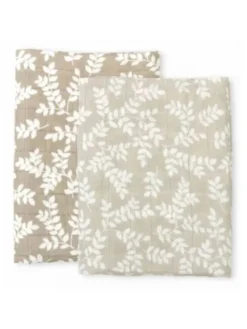 A LITTLE LOVELY COMPANY Luomupuuvillainen harso 60x60 2-pack, Leaves-taupe