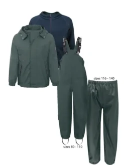 T2HPlain rain set with fleece, green koko