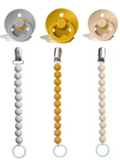 Tuttinauhat ja BIBS tutit vauvalle 3-PACK, mustard