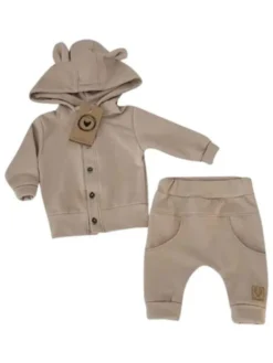 Vauvan collegeasu nallekorvilla – 2-osainen setti, beige